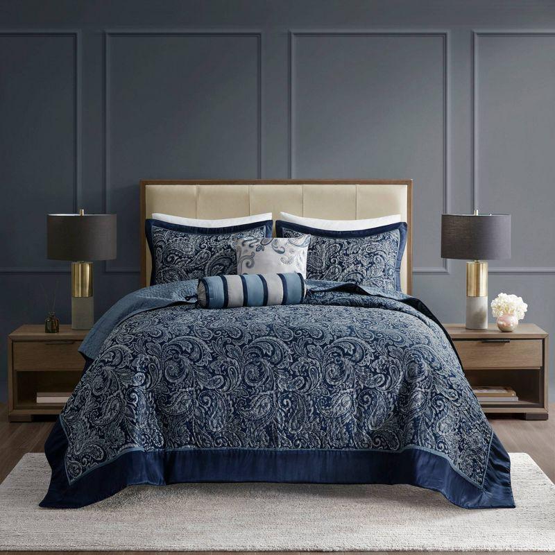 Madison Park Aubrey 5 Piece Jacquard Bedspread Set with Throw Pillows
