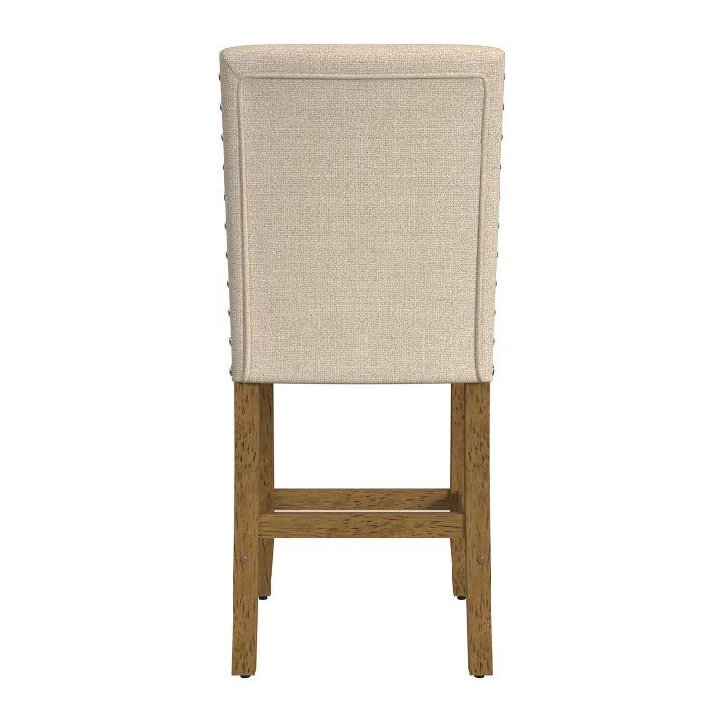 24" Flax Tan Upholstered Counter Height Barstool with Nailhead Trim