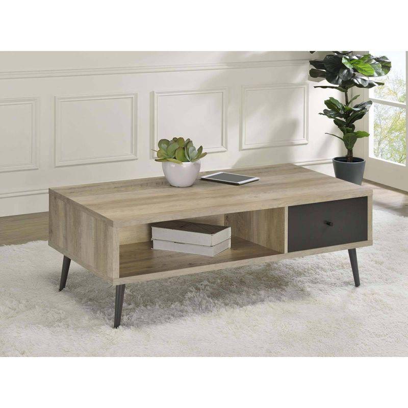 Mid-Century Modern Pine and Gray Wood Coffee Table with Storage