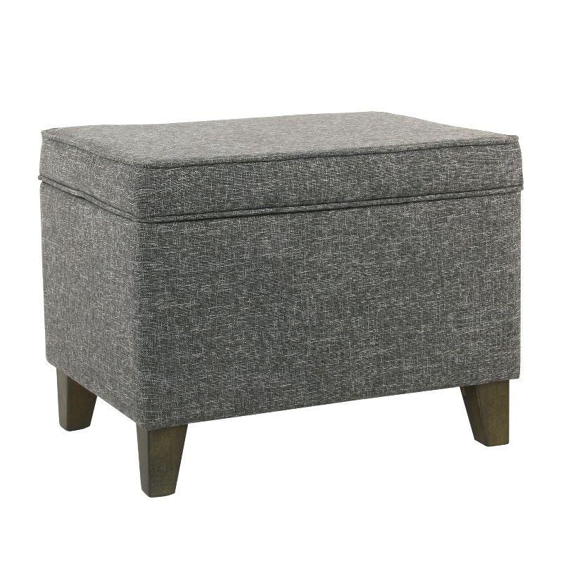 Slate Gray Heathered Tweed Medium Storage Ottoman with Walnut Legs