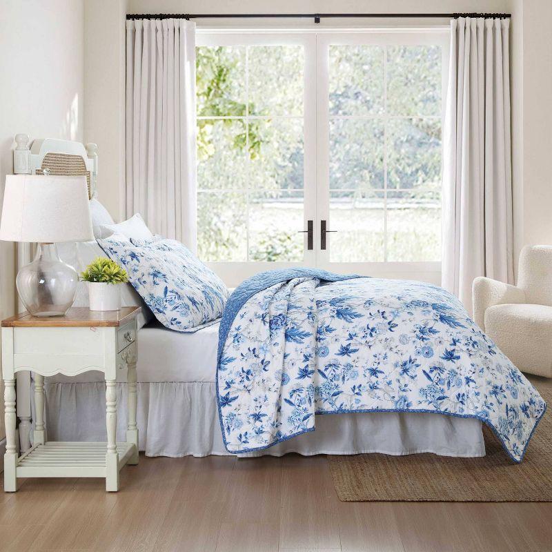 Laura Ashley Twin Breezy Floral Quilt Set Blue