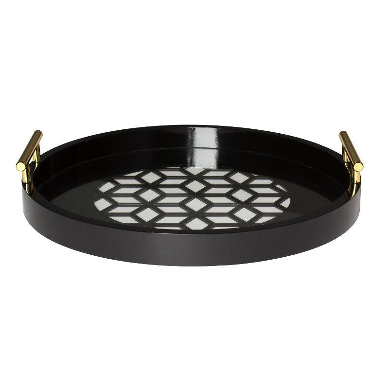 Caspen Round Black Glass Decorative Tray with Gold Handles