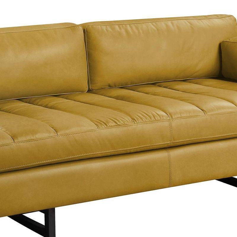 Radia 74" Turmeric Leather Tufted Sofa with Pillow