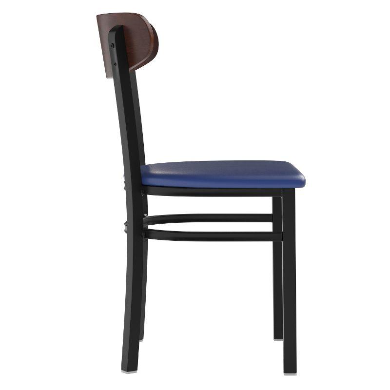 Modern Walnut Wood and Blue Vinyl Upholstered Dining Chair