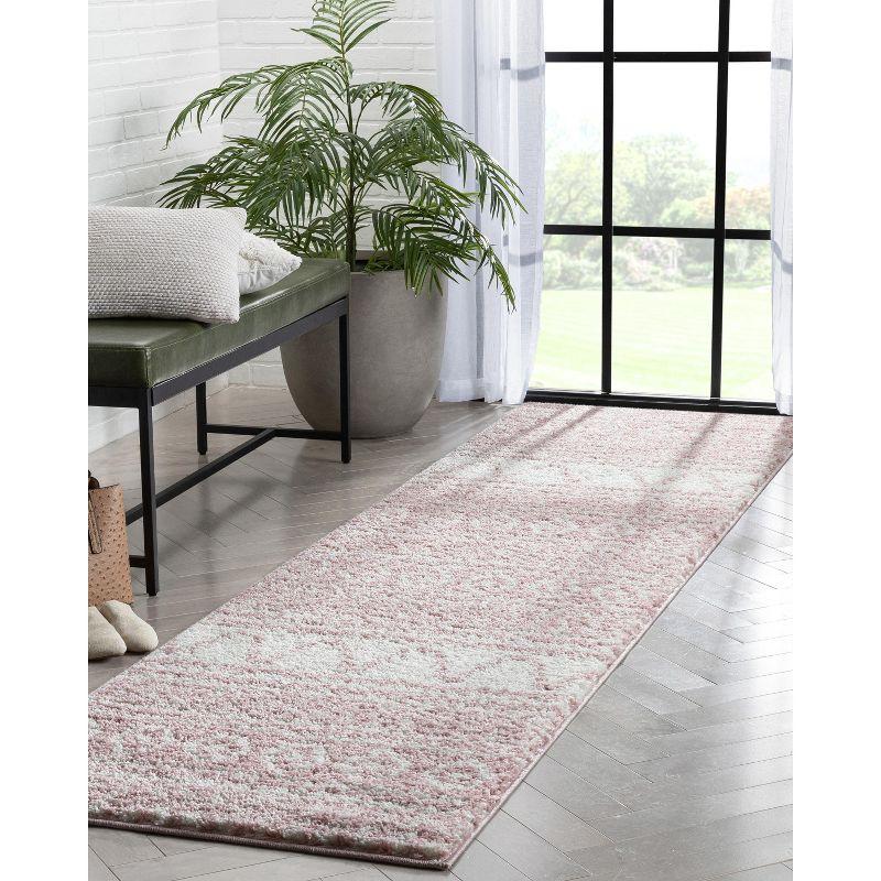 Well Woven Diamond Stripes Shag Blush Cozy 1" Thick 2'7" x 9'10" Runner Pink Area Rug