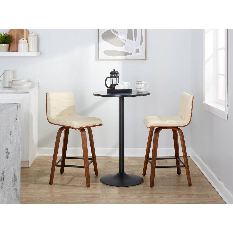 Cream Faux Leather Swivel Counter Stools with Walnut Wood