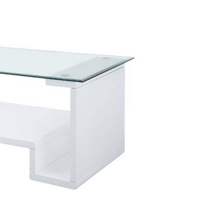 47" Nevaeh High Gloss Finish Coffee Table Clear Glass/White - Acme Furniture: Modern Style, Loop Leg Design, Under Lid Storage