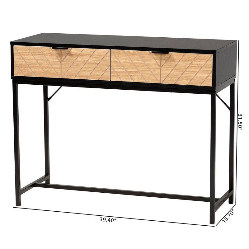 Jacinth Two-Tone Wood and Metal 2 Drawer Console Table Black/Natural Brown - Baxton Studio: Industrial Style, Secure Storage, Assembly Required