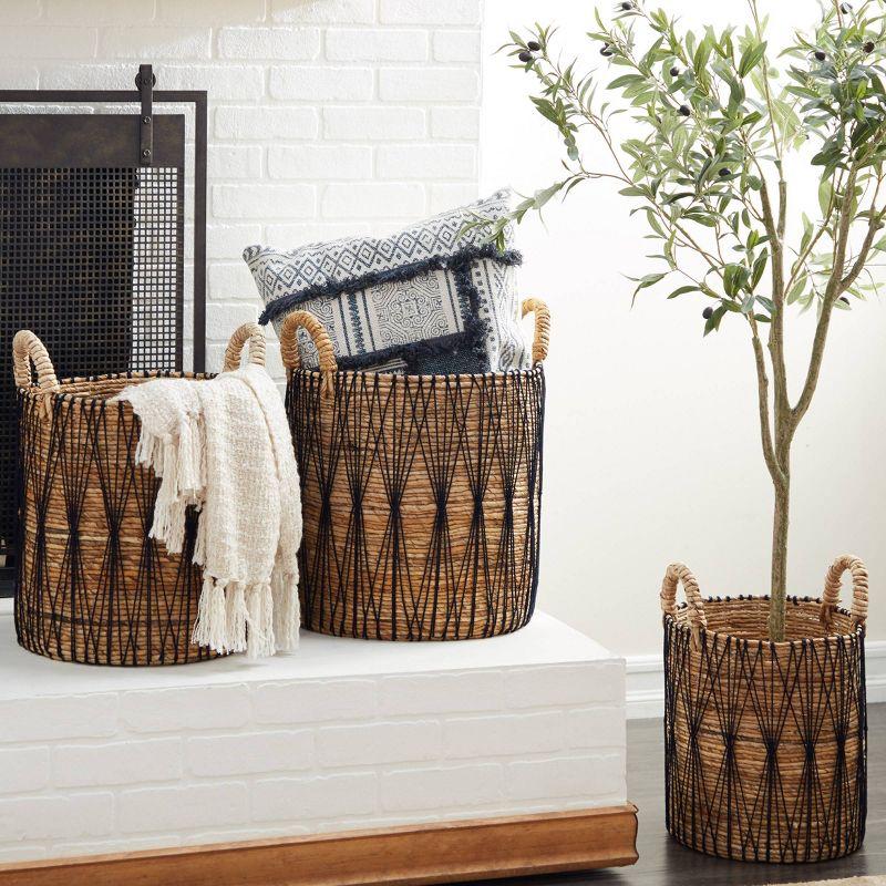 Banana Leaf Handmade String Detail Decorative and Functional Storage Basket with Handles