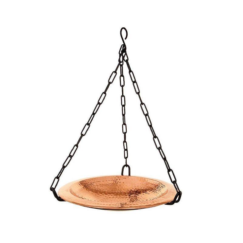 16" Hammered Copper Hanging Birdbath with Black Chain