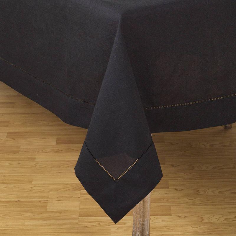 70"x104" Tablecloth with Hemstitch Border Design Black - Saro Lifestyle: Machine Washable, Polyester, Fits 52x70 Table