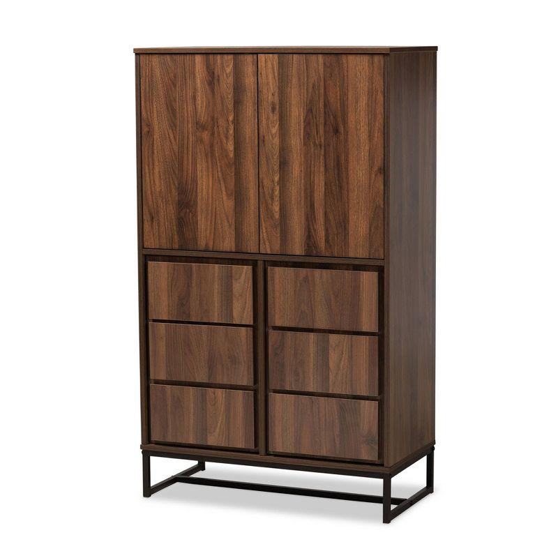 Neil Wood and Metal Storage Cabinet Brown/Black - Baxton Studio: Modern Accent Furniture with Fixed Shelves, 2 Drawers