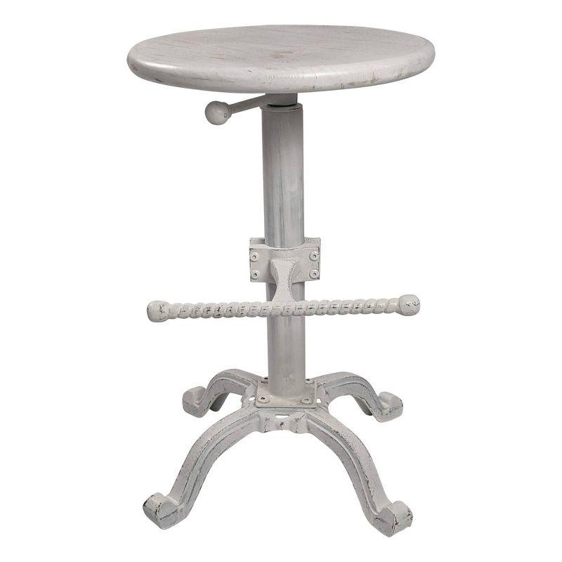 Whitewash Adjustable Swivel Backless Wood and Metal Barstool