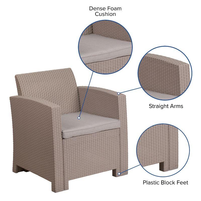 Contemporary Patio Armchair with Light Gray Cushions and Plastic Feet