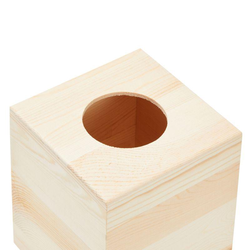 Juvale Unfinished Wood Tissue Box Cover for DIY Crafts, Square Wooden Holder with Slide Out Bottom for Home Decor, 5 x 5.8 In