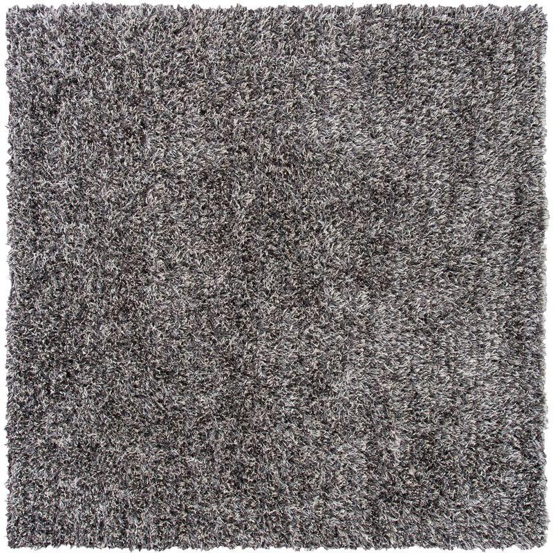 Platinum Ivory Luxe Shag 7' Square Area Rug, Hand-Tufted Wool Blend