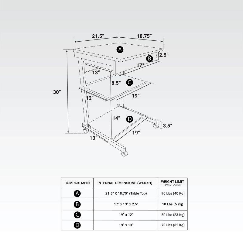 Rolling Laptop Cart with Storage Black - Techni Mobili: Mobile Workstation with Lockable Wheels, MDF Panel