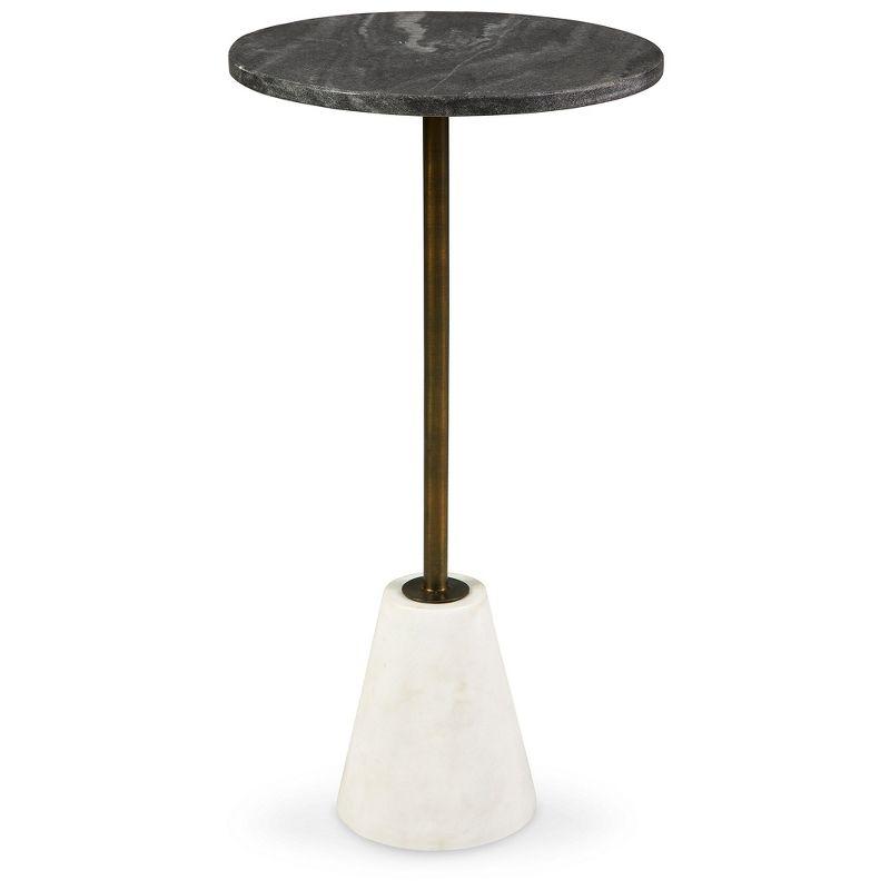 Black and White Marble Round Accent Table with Gold Metal Base