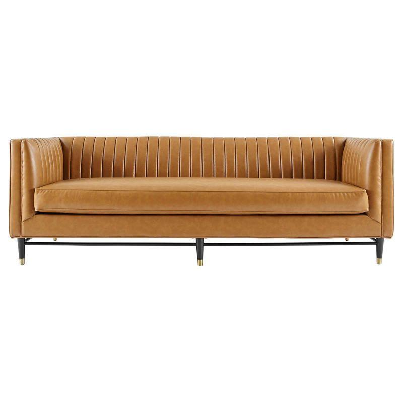 Modway Devote Channel Tufted Vegan Leather Sofa Tan: Modern 3-Seater, Faux Upholstery, Wood Frame