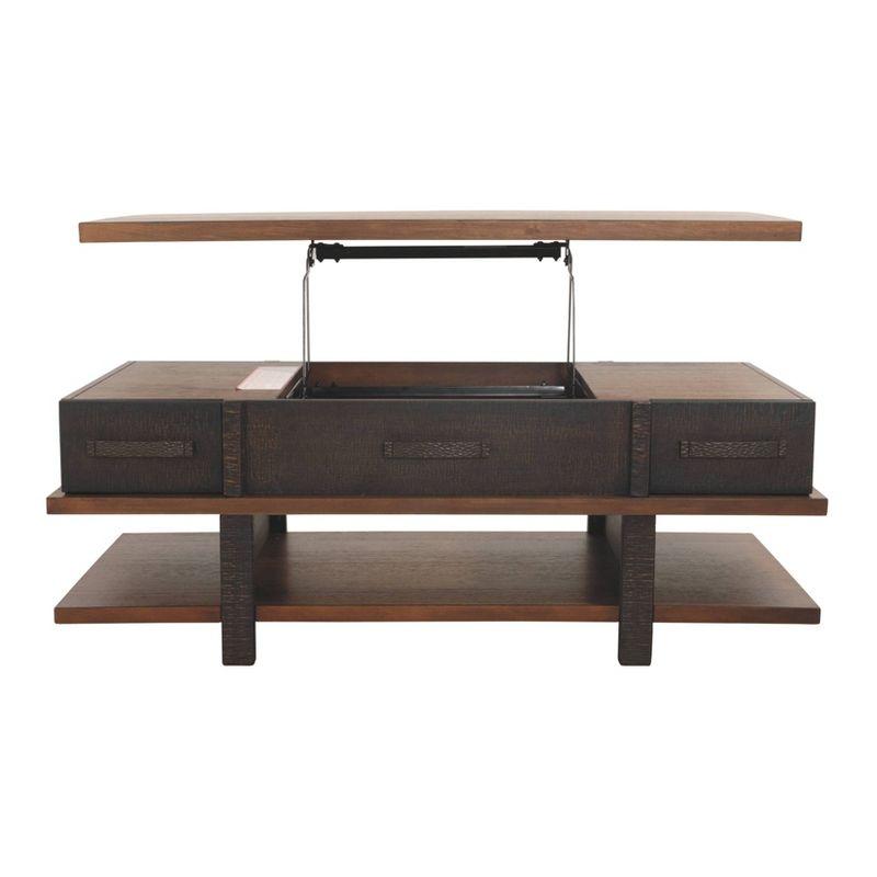 Stanah Coffee Table with Lift Top Black/Brown - Signature Design by Ashley: Storage Shelf, Rectangular, Mid-Century Modern Style
