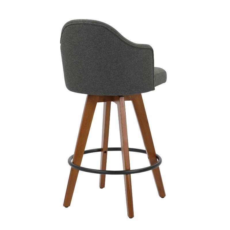 26" Ahoy Mid-Century Modern Counter Height Barstool Walnut/Gray - LumiSource: Padded, Low Back, Wood Legs