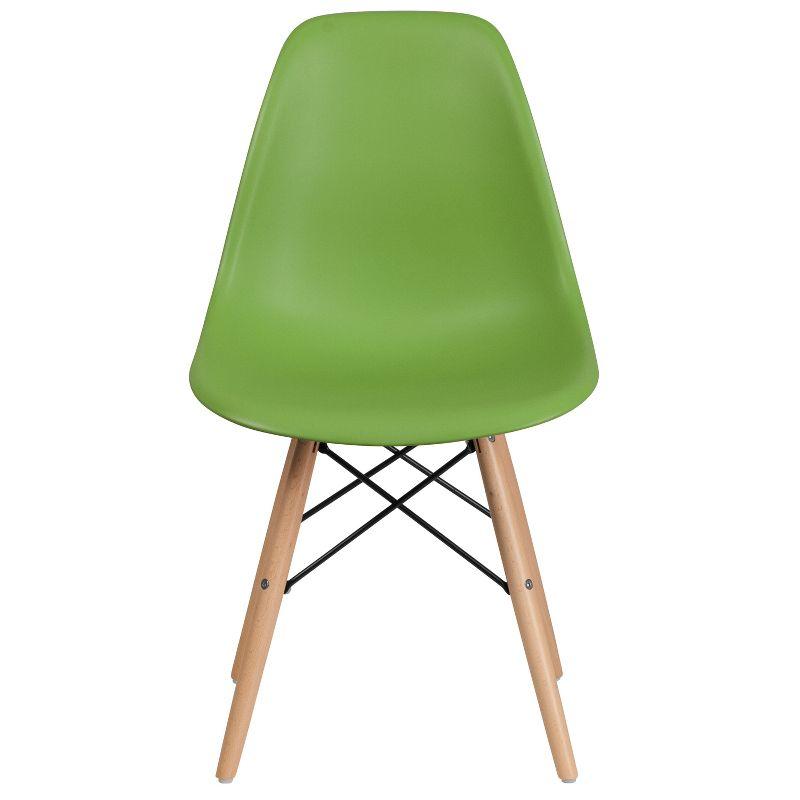 Mid-Century Modern Green Plastic Side Chair with Wooden Legs
