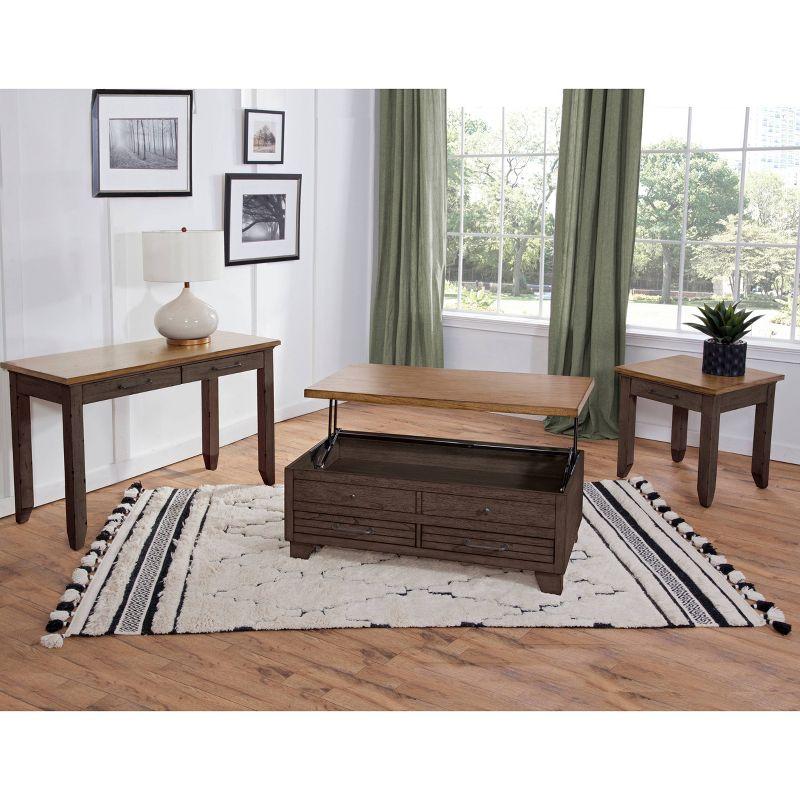 Bear Creek End Table Brown - Steve Silver Co.: Rustic Ivory, Honey Top, Drawer, Tapered Legs