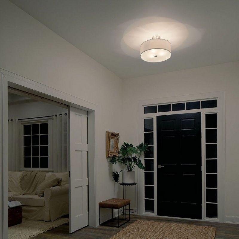 Shailene 18" 3 Light Round Semi Flush with Satin Etched White Diffuser and White Microfiber Shade in Brushed Nickel