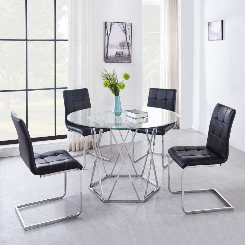Steve Silver Co. Escondido Dining Table Chrome : 48" Modern Glass Top, Metal Frame, Seats 4