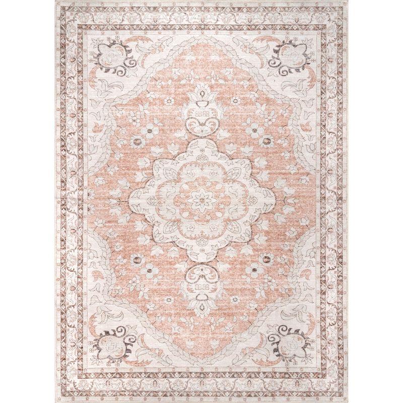 Nuloom Tracie Pet Friendly Machine Washable Floral Medallion Area Rug, 8' x 10', Peach