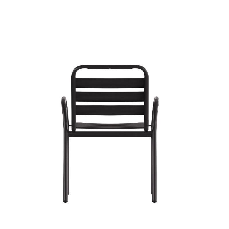 Flash Furniture Lila Commercial Black Metal Indoor-Outdoor Restaurant Stack Chair with Metal Triple Slat Back and Arms