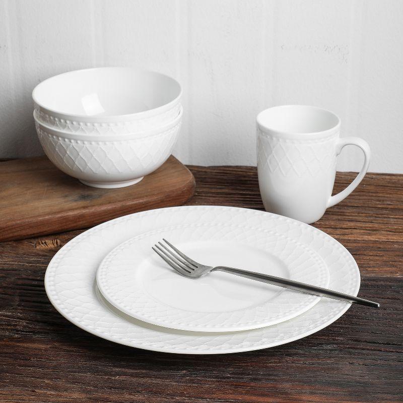 White Porcelain Beaded 32-Piece Dinnerware Set, Service for 8