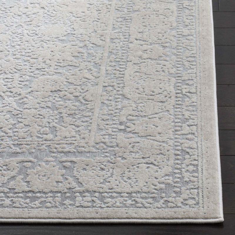 Elegant Floral Light Grey & Cream Cotton-Blend 6' x 9' Rug