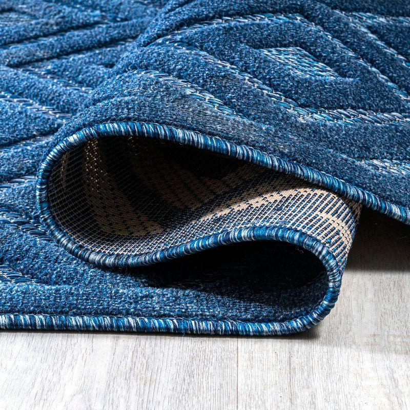 5' x 5' Portmany Neutral Diamond Trellis Indoor/Outdoor Area Rug, Navy - JONATHAN Y