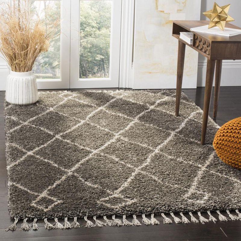 Boho-Chic Moroccan Fringe Shag Area Rug 3' x 5' - Grey/Cream