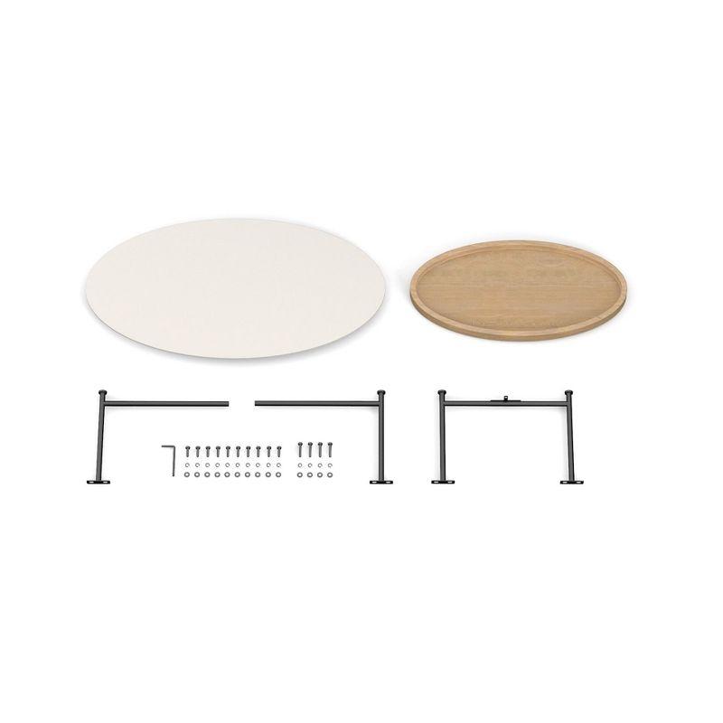 White and Natural Oval Wood Metal Coffee Table