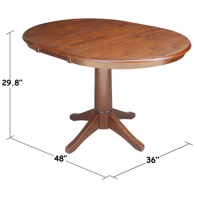 36" Magnolia Round Top Dining Table with 12" Leaf Espresso - International Concepts: Solid Parawood, Expandable, Pedestal Base
