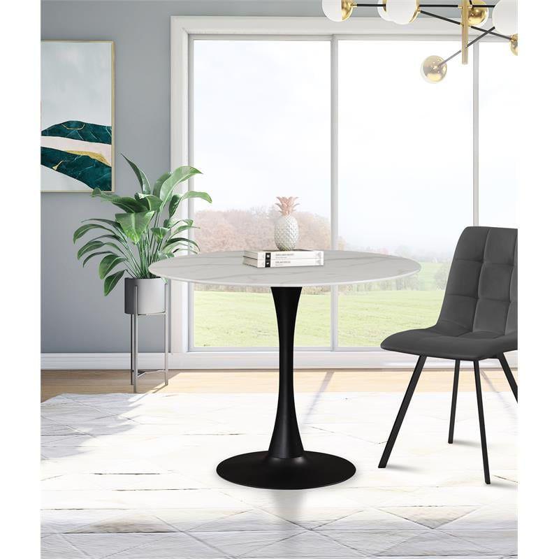 Tulip Round Faux Marble Dining Table with Matte Black Base-Meridian Furniture