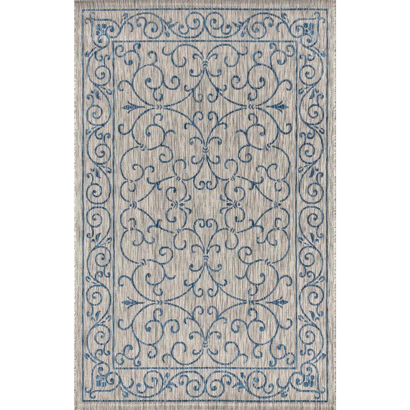 9' X 12' Charleston Vintage Filigree Textured Weave Indoor/Outdoor Area Rug, Gray/Navy - JONATHAN Y