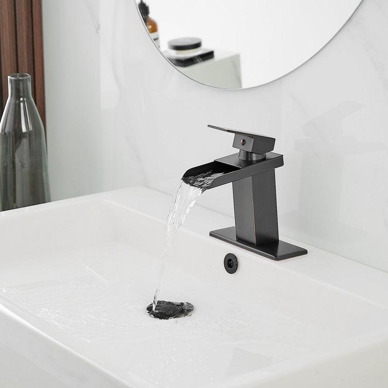 BWE Waterfall Single Hole Single-Handle Low-Arc Bathroom Faucet With Supply Line