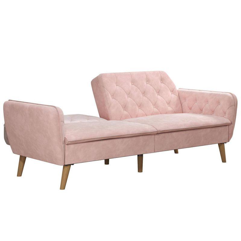 Pink Tufted Faux Leather Twin Sleeper Sofa with Memory Foam