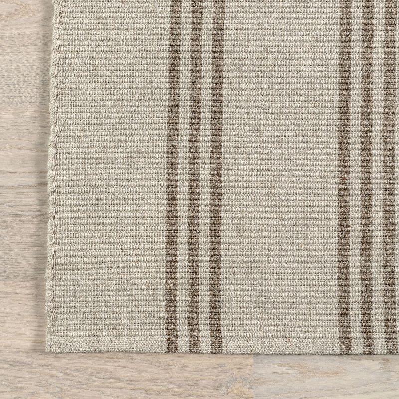 Ivory and Beige Striped Wool Rectangular Area Rug