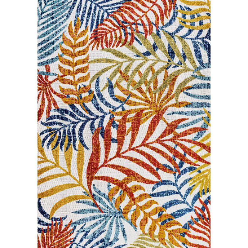 9'x 12' Tropics Palm Leaves Indoor/Outdoor Area Rug, Cream/Orange - JONATHAN Y