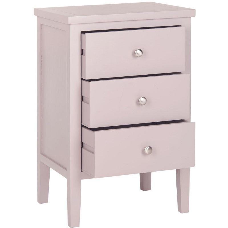 Transitional White 3-Drawer Wooden Nightstand with Polished Silver Pulls