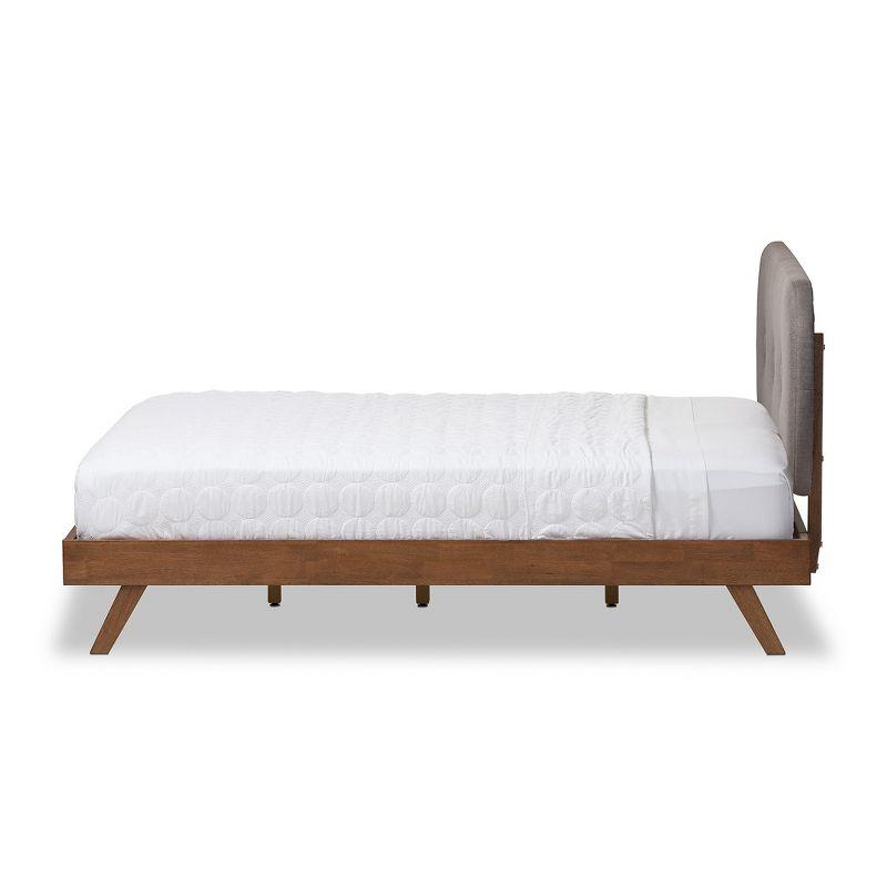 Penelope Mid-Century Modern Solid Wood and Fabric Upholstered Platform Bed Gray/Walnut Brown - Baxton Studio