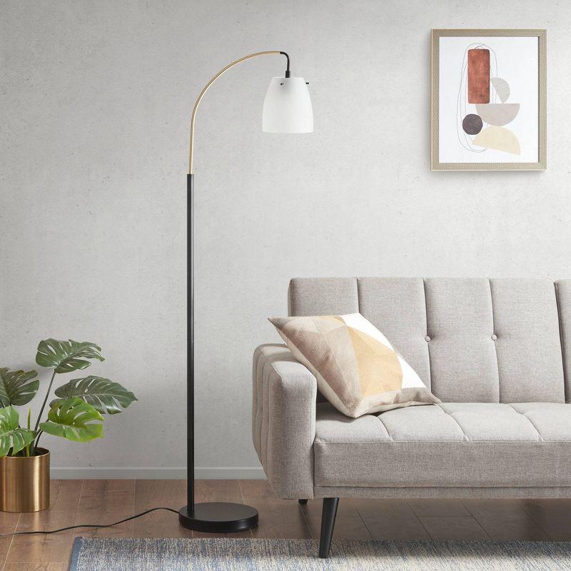 Matte Black Adjustable Arched Floor Lamp with Frosted Shade