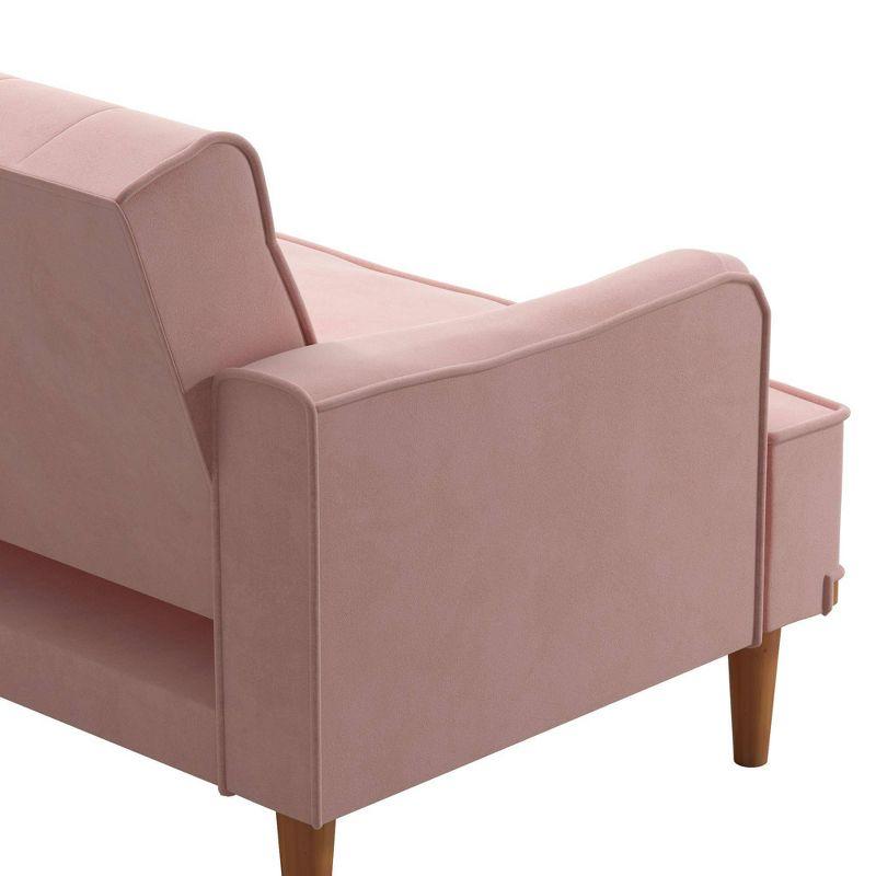 Stella Vintage Pink Velvet Convertible Sofa Bed with Wood Trim