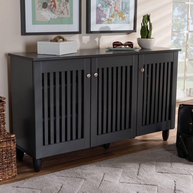 3 Door Fernanda Wooden Entryway Shoe Storage Wide Cabinet Gray - Baxton Studio: Holds 12 Pairs, MDF & Plastic Construction