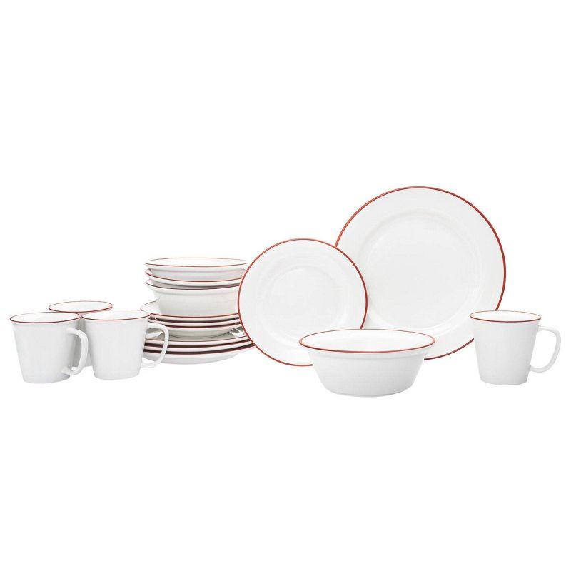 Godinger Silver 16pc Porcelain Bistro Dinnerware Set Red Rim: Dishwasher & Microwave Safe, Service for 4, Solid Pattern