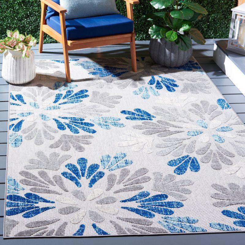 Grey and Blue Floral Synthetic 4' x 6' Easy-Care Area Rug